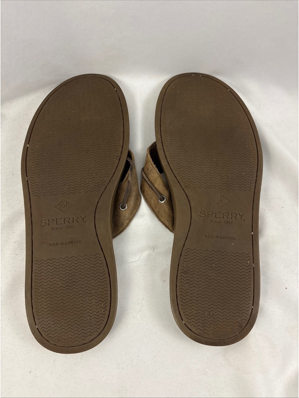 Sperry Top Sider Logo Brown Leather Casual Flip Flop Sandals Shoes Mens 12.5 - Picture 8 of 9